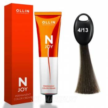 OLLIN "N-JOY"  4/13 – шатен пепельно-золотистый, перманентная крем-краска для волос 100мл