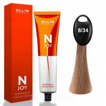 OLLIN "N-JOY"  8/34 – светло-русый золотисто-медный, перманентная крем-краска для волос 100мл