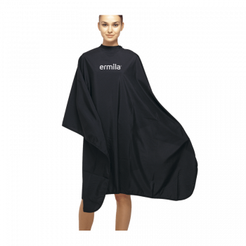 Ermila 0094-0121 Hair dressing cape Черный парикмахерский пеньюар-накидка для стрижки волос с фирменным логотипом