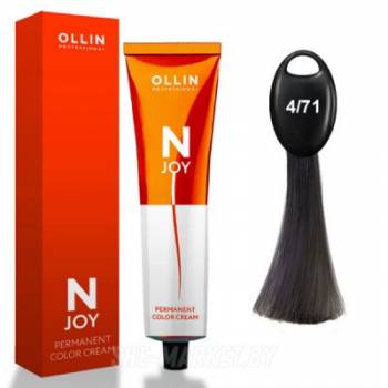OLLIN "N-JOY"  4/71 – шатен коричнево-пепельный, перманентная крем-краска для волос 100мл