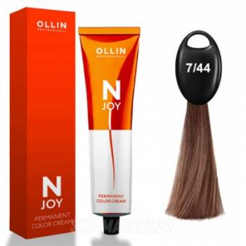 OLLIN "N-JOY"  7/44 – русый интенсивно-медный, перманентная крем-краска для волос 100мл