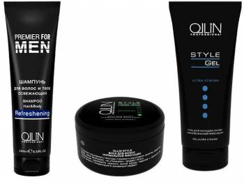 OLLIN PREMIER FOR MEN НАБОР (Шампунь для волос и тела освежающий 250мл + Воск для волос 50г + Гель для укладки волос 200мл)